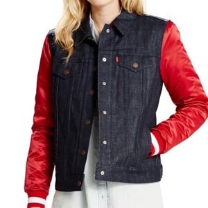 Levi's Denim Varsity Jacket with Red Sleeves
